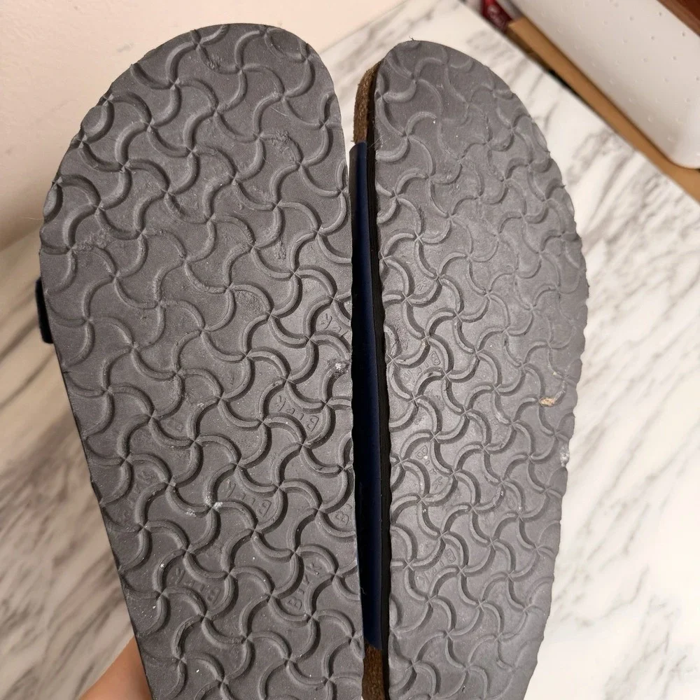 Birkenstock Arizona Navy Blue Leather 2 Strap Sandals Slides EU Sz 47 US Mens 14